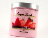 Whipped Sugar Body Scrub Strawberries n Cream 8 oz jar (Vegan Friendly and No Parabans)
