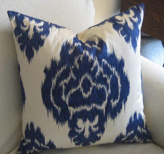 Blue IKAT Pillow Cover one 20 inch accent pillow toss pillow throw pillow