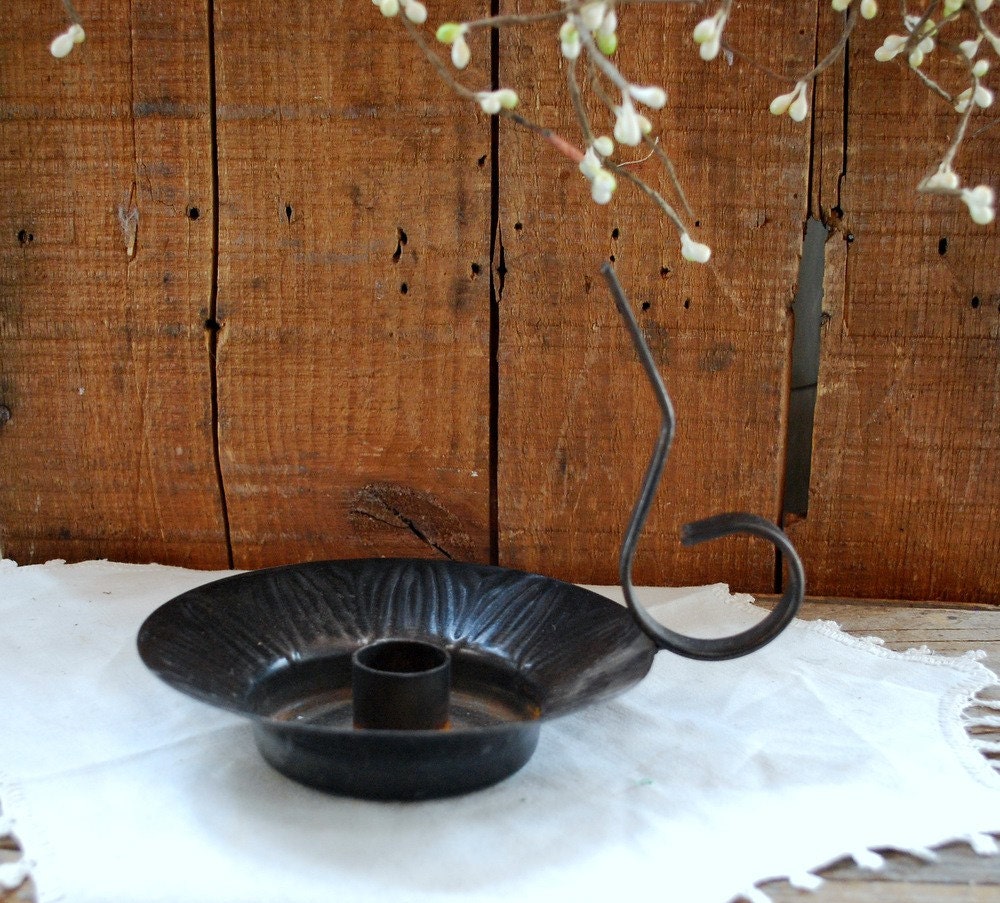 Vintage Primitive Wrought Iron Candle Holder by cabinwindows