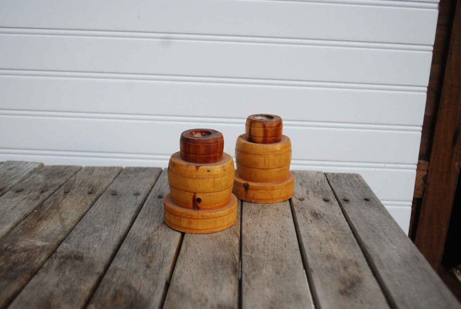 Vintage Wooden Tiered Candle Holders