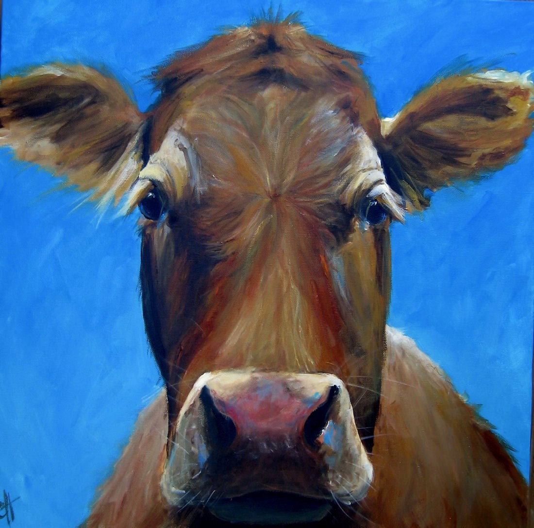 Reserved - Cow Painting Marie Paper Giclee Print 24x24