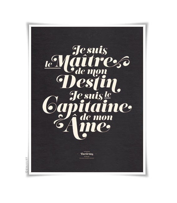 INVICTUS on black - typography art print - 8.5 x 11 in French or English - vintage collection
