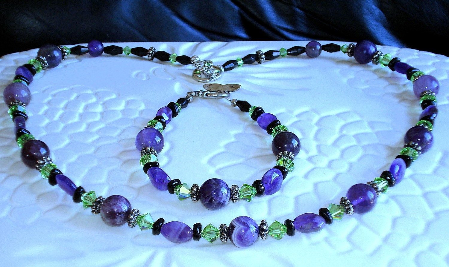 Amethyst Peridot  Gemstone Necklace, Bracelet