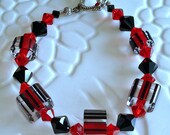 Red and Black Cane Glass Bracelet