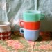 Glasbake Lipton Tea Square Mugs 3 Colorful Vintage