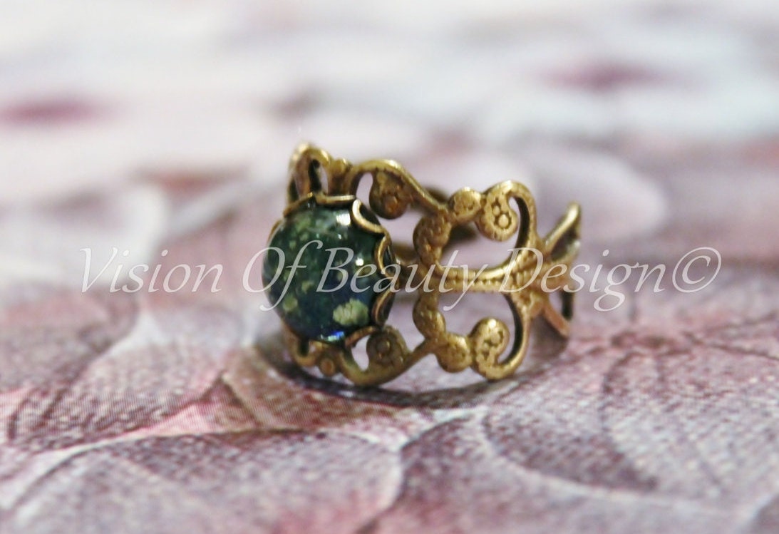 Vintage Style Green Opal Filigree Ring