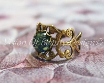Vintage Style Green Opal Filigree Ring