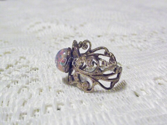 Vintage Style Fire Opal Filigree Ring