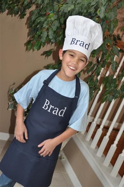 Child's Adult Junior Personalized BOY Apron and Hat Set Embroidered Monogrammed GIFT
