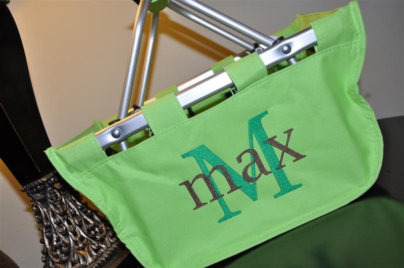 Personalized Collapsible Embroidered Monogrammed mini LIME GREEN Market Tote Picnic EASTER Basket