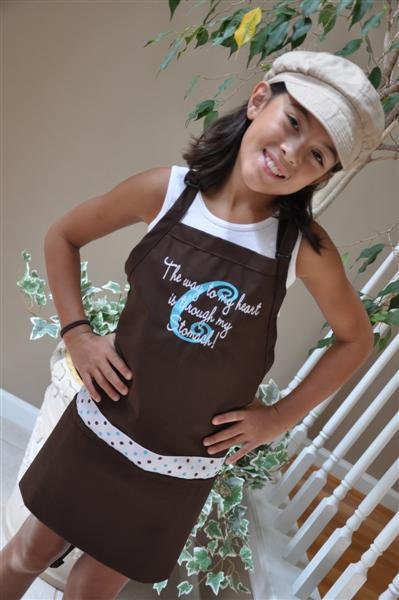 Personalized Embroidered Adult Apron "the way to my heart.....", CUSTOM wording or BUSINESS name