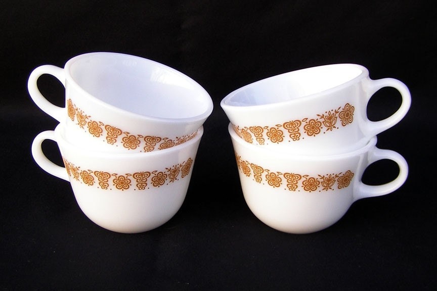 Vintage Set of Four Corning Butterfly Gold Cups
