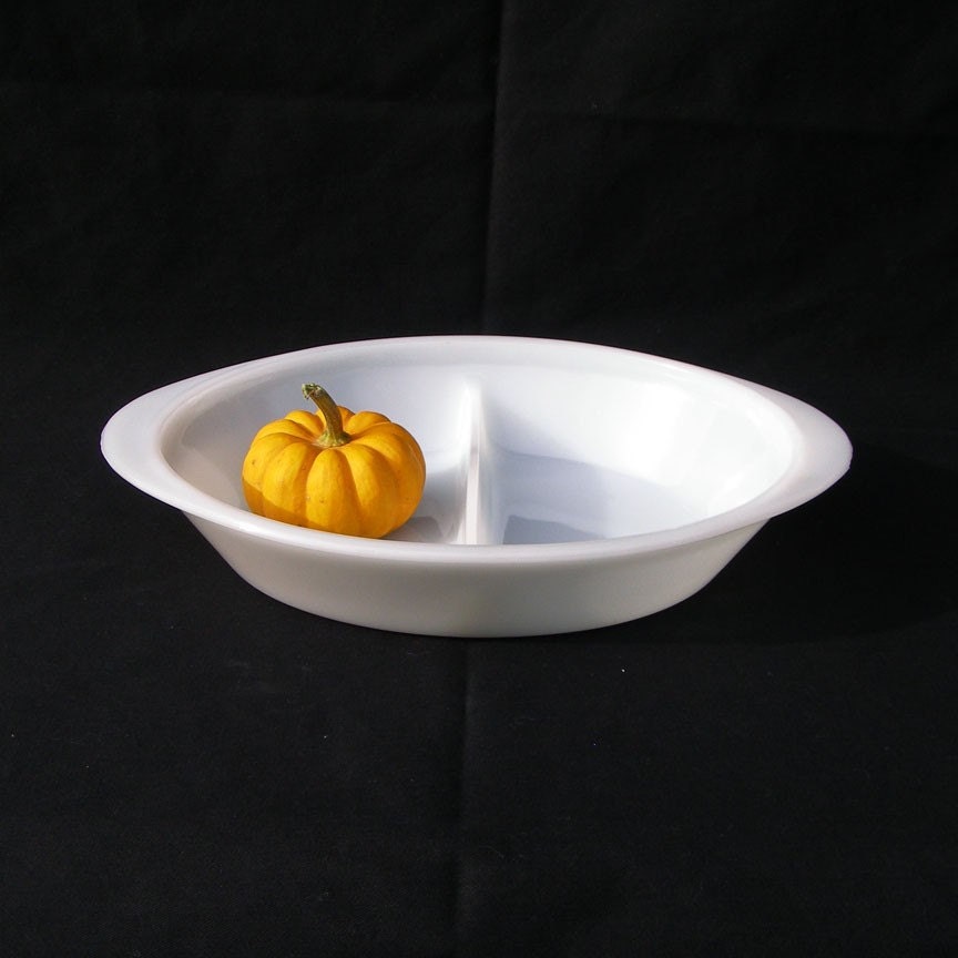 Vintage Glasbake Milk Glass Divided Serving Dish