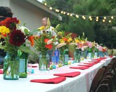 4 Blue Mason Jars, bulk discount on antique Ball quarts, wedding decor for vases or votives