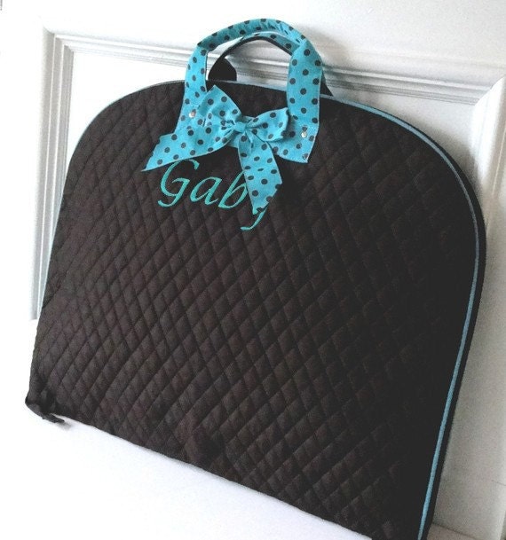 Personalized Quilted Garment Bag Chocolate by DeerpathDesigns