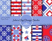 Nautical Digital Paper Pack - 10 Digital Papers - 12x12 300DPI
