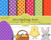 Easter Egg Fun Digital Paper Pack & Clipart Set - 12x12 300DPI - Orange, Pink, Yellow, Purple, Limegreen.