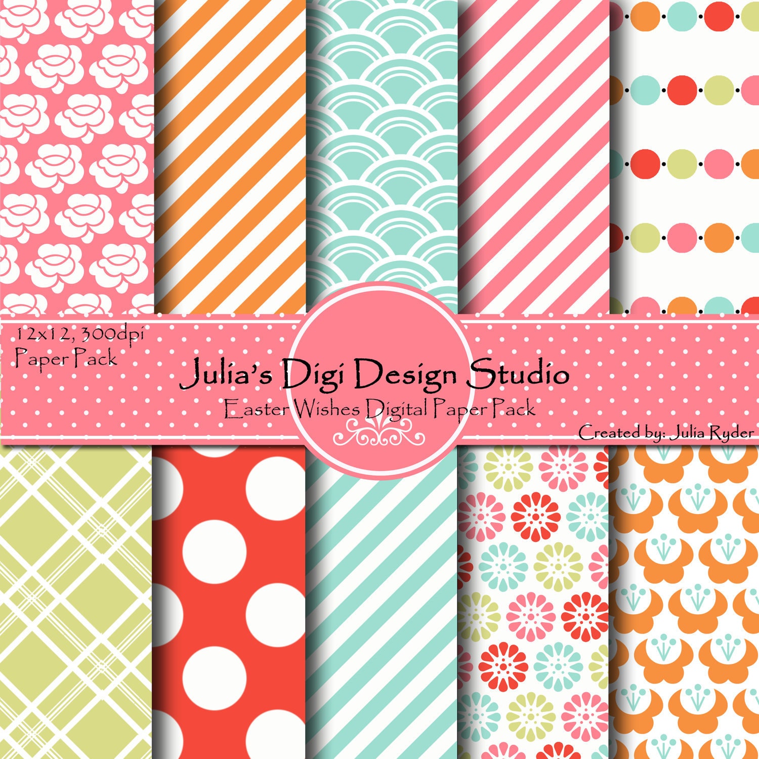 Digital Paper Pack - Easter Wishes Collection - 10 Digital Papers - 12x12 300DPI