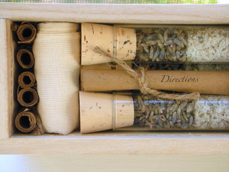 Organic & All Natural Thyme Lavender Herbal Bath Salt Test Tubes. (Repose Bath Affirmations) Wedding, Eco, Spa, Luxury Gift Set.
