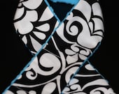 Camera Strap Slipcover Slip Cover Divine Damask with Turquoise Minky  Free Lens Cap Pocket