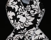 Camera Strap Slipcover Slip Cover  Michael Miller Black and White Damask with Grey Mink  Free Lens Cap Pocket