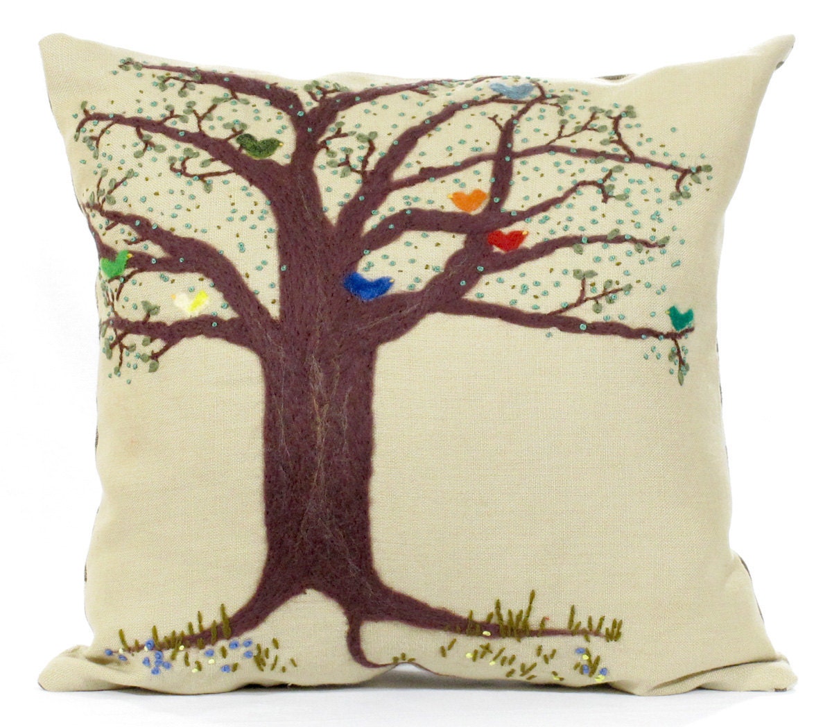 Embroidered Tree Pillow: Coexist Tree Needle Felt Pillow