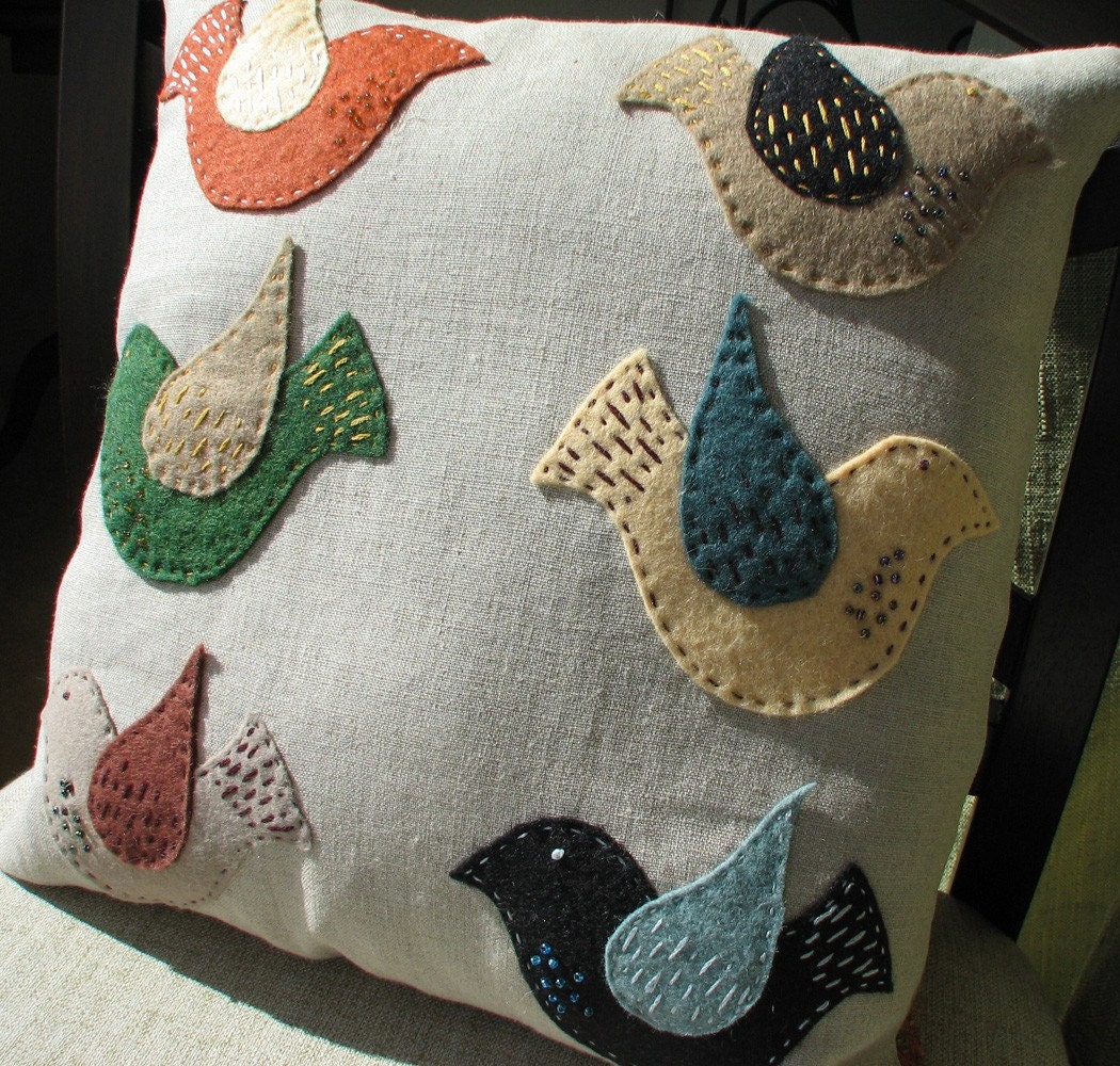 Freckled Bird Folk Art Pillow