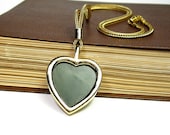 Vintage Heart Pendant Necklace, 1970's, Forest Green Jewelry, Retro Styles and Fashion, Romantic Gifts, Wedding, Love, Womens Accessories