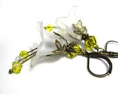 Vintage Style Flower Earrings, Yellow, White, Swarovski, Wedding Jewelry, Bridal, Feminine, Gifts for Her, Womens Accessories, Lemon Zest