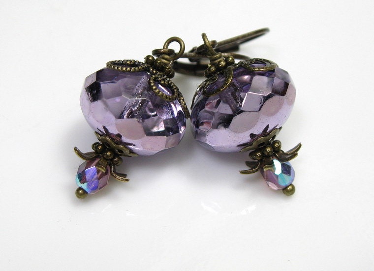 Violet Ice, Czech Glass, Vintage Style Earrings