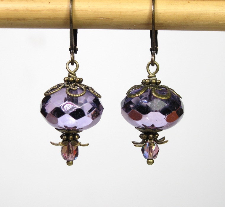 Violet Ice, Czech Glass, Vintage Style Earrings