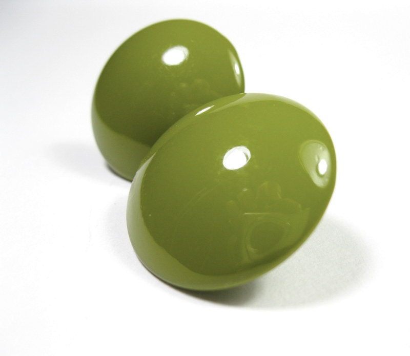 Retro, Vintage, 1950s, Olive Green, Clip On, Earrings