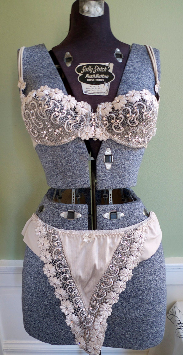 Sparkly Burlesque Set Bra Panties Swarovski Crystals Knickers