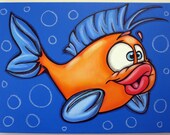 BoY FiSH - 18x24 original painting on canvas for childs room or nursery, FREE SHIPPING, fish painting,girl fish