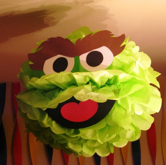 Green Monster tissue paper pompom kit, inspired by "Oscar the Grouch" from Sesame Street Il_570xn