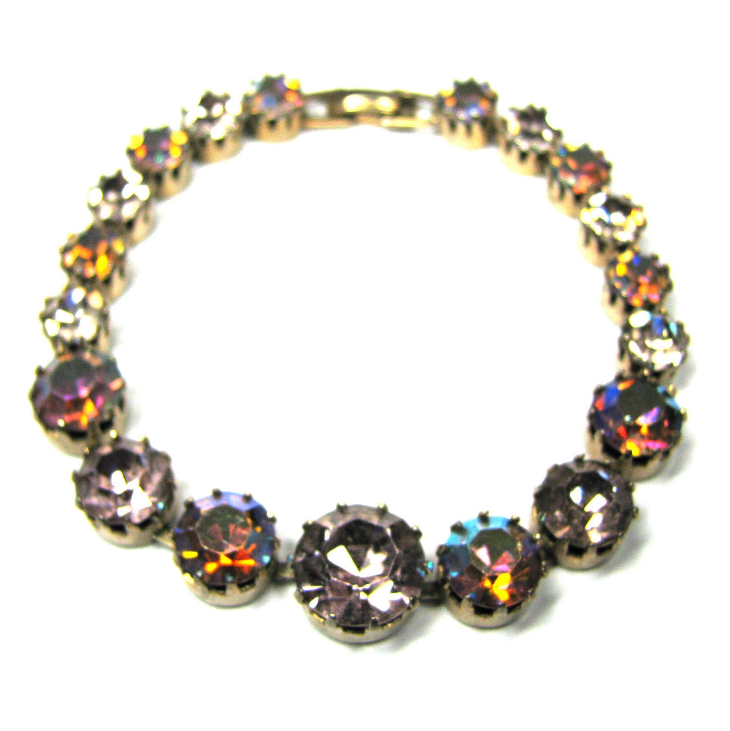 Vintage 50s Crystal Bracelet . AB Crystal . Pink Crystal Bracelet . Art Nouveau Bracelet . Rhinestone Bracelet . 50s Bracelet