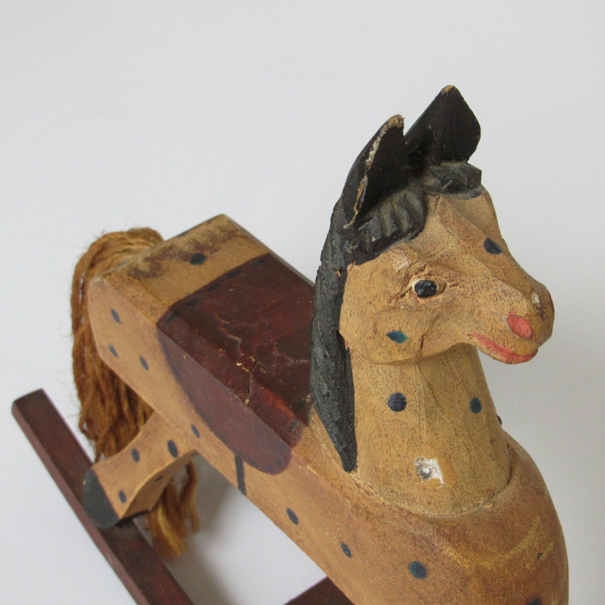 Vintage Folk Art Hand Carved Wood Rocking Horse by LeTerreVerte