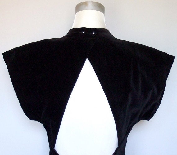 Vintage 80s Dress Cutout Velvet Black Open Back S/ M