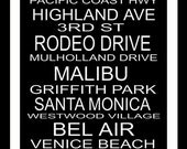 Subway Art Sign  Los Angeles Destinations Typography Print 10x20