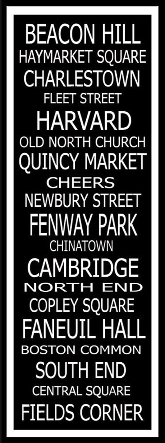 Subway Art Sign Boston Destination Typography Print 11.75x36