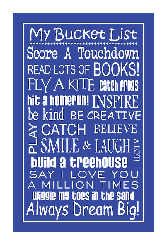 Subway Art Sign Children's Bucket List Print 11x17