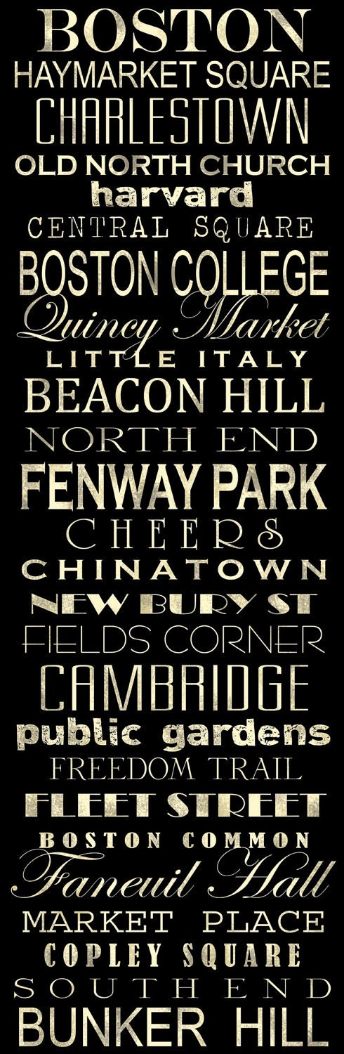 Boston Subway Typography Art Print Vintage Style 11.75x36