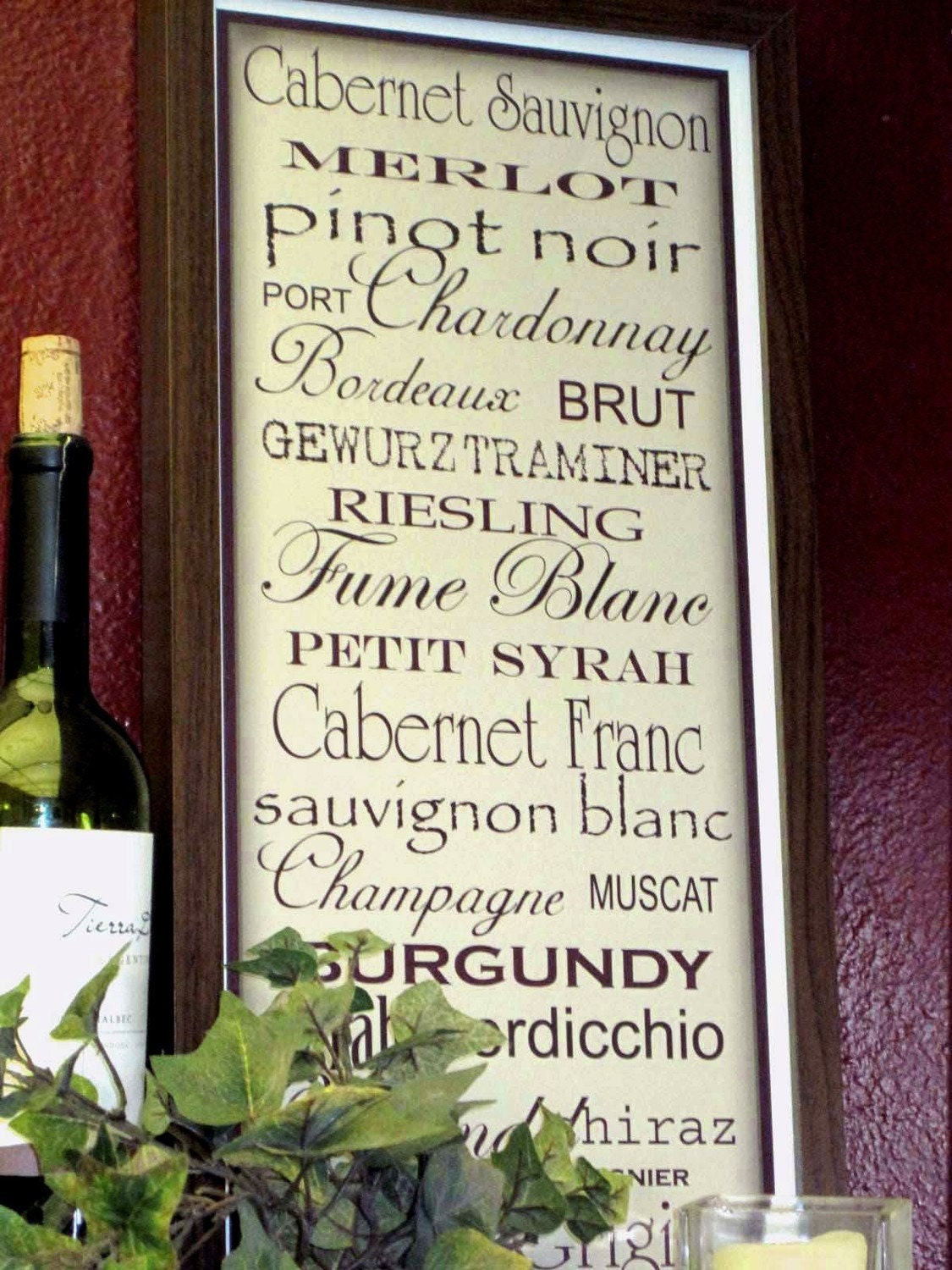 Subway Art Sign Wine List Typography Print 10x20