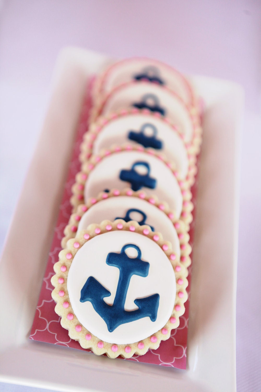 Navy & Pink Anchor Decorated Sugar Cookies (12)