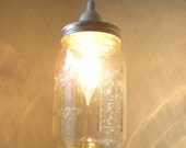 Mason Jar Lighting Hanging Pendant Clear Glass Quart Jar Light Fixture - Upcycled Rustic Wedding Party Lights BootsNGus Lamp Design