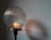 Summer Nights Street Lights - Crystal Clear Textured Holophane Glass Globe Table Top Lamp - UpCycled Light Fixture -  BootsNGus Lamps