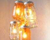 Amber Sunset Mason Jar Chandelier - Mason Jar Lighting - Clear and Tangerine - Handcrafted UpCycled BootsNGus Hanging Pendant Light Fixture