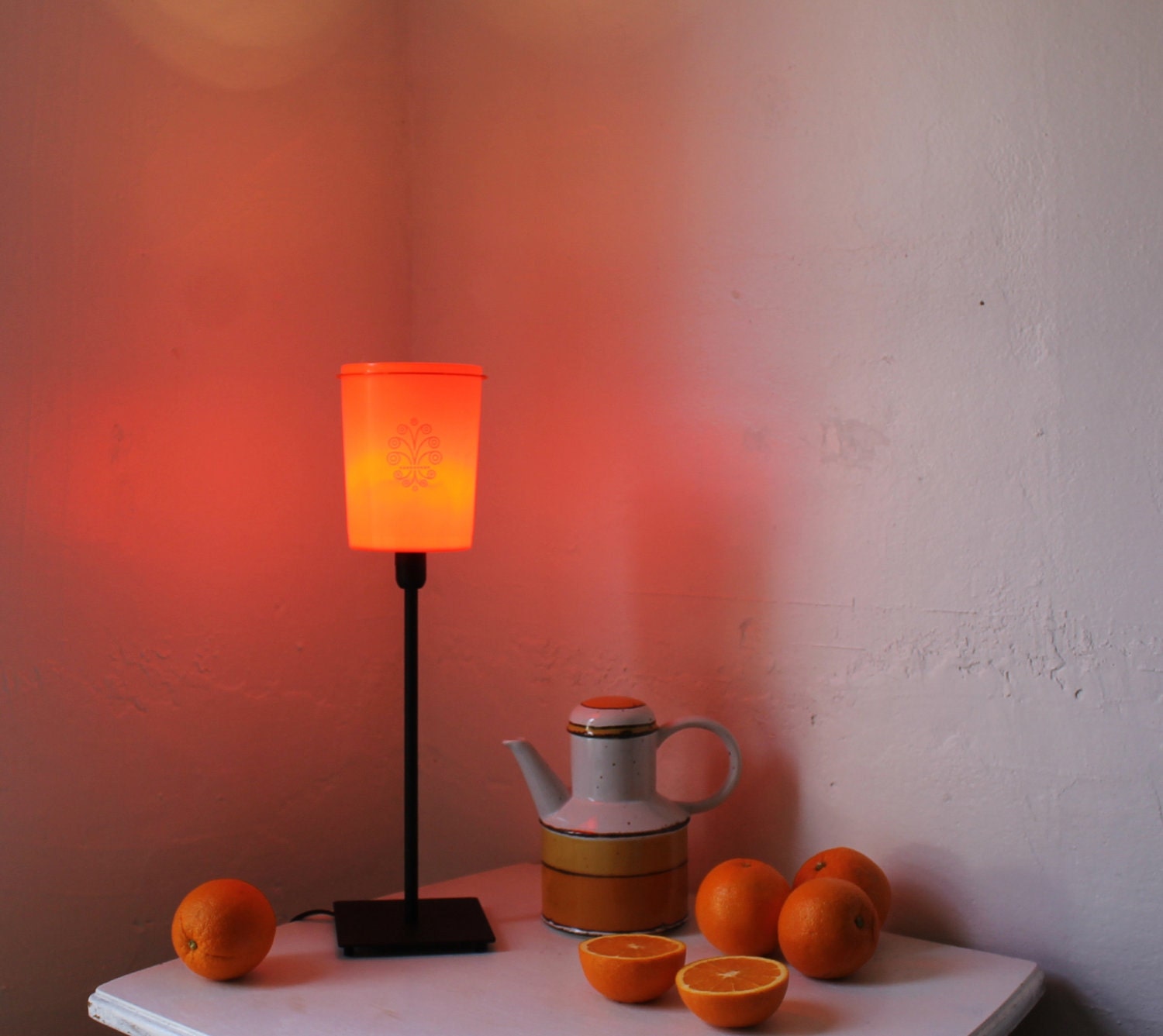 TupperLight - Upcycled Vintage Tupperware Canister Table Top Lamp in ORANGE - BootsNGus Lighting Fixture Design - Modern Home Decor