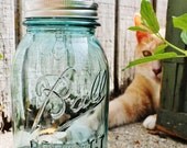 Mason Jar Light - Aqua Ocean Blue Sea Glass Modern Industrial Swag Lamp - Handcrafted Upcycled BootsNGus Hanging Pendant Lighting Fixture