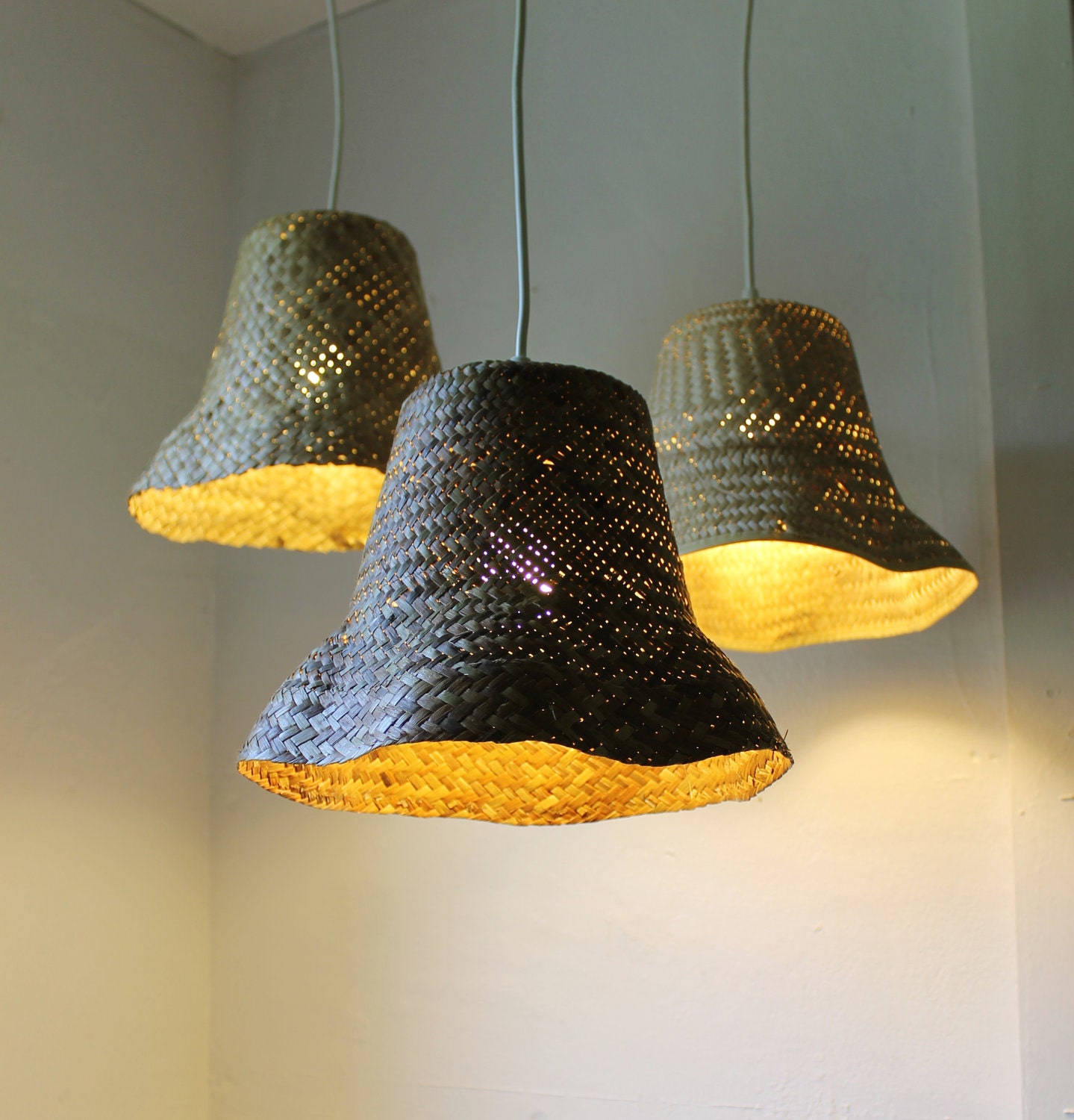 Basket Case - upcycled wicker basket hanging pendant lighting fixture - repurposed woven rattan planter lamp - OOAK BootsNGus design